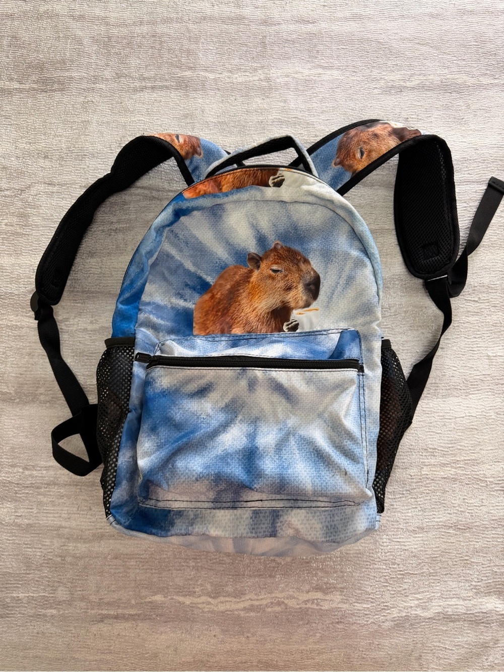 Capybara Print Blue Tie-Dye Backpack